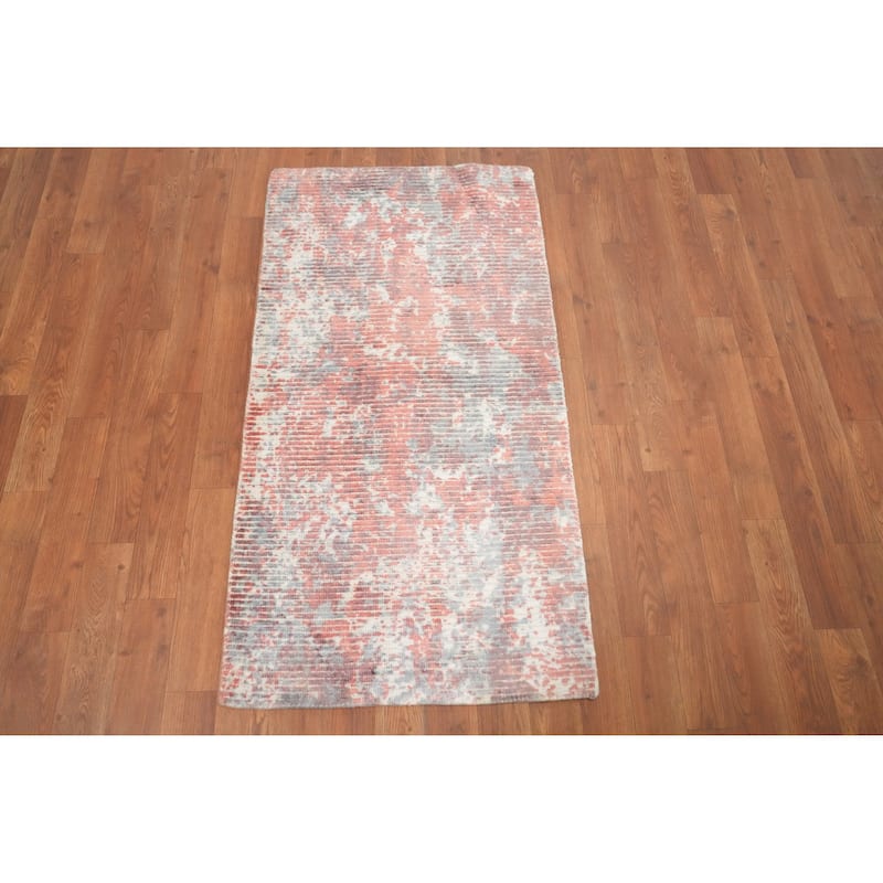 Hand Knotted Oriental Viscose Silk Carpet Modern Abstract Coral Abstract Area Rug - 4' 0'' X 2' 0''