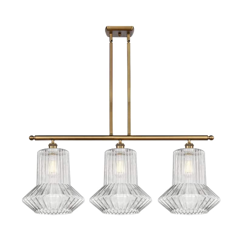 Innovations Lighting Springwater 3 Light 36" Wide Linear Chandelier - Brushed Brass / Clear Spiral Fluted
