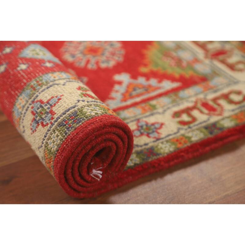 Geometric Kazak Accent Rug Hand-Knotted Wool Carpet - 2'7" x 3'11"
