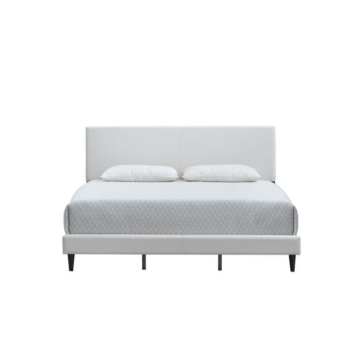 Modern White Faux Leather Queen Bed with Adjustable Headboard