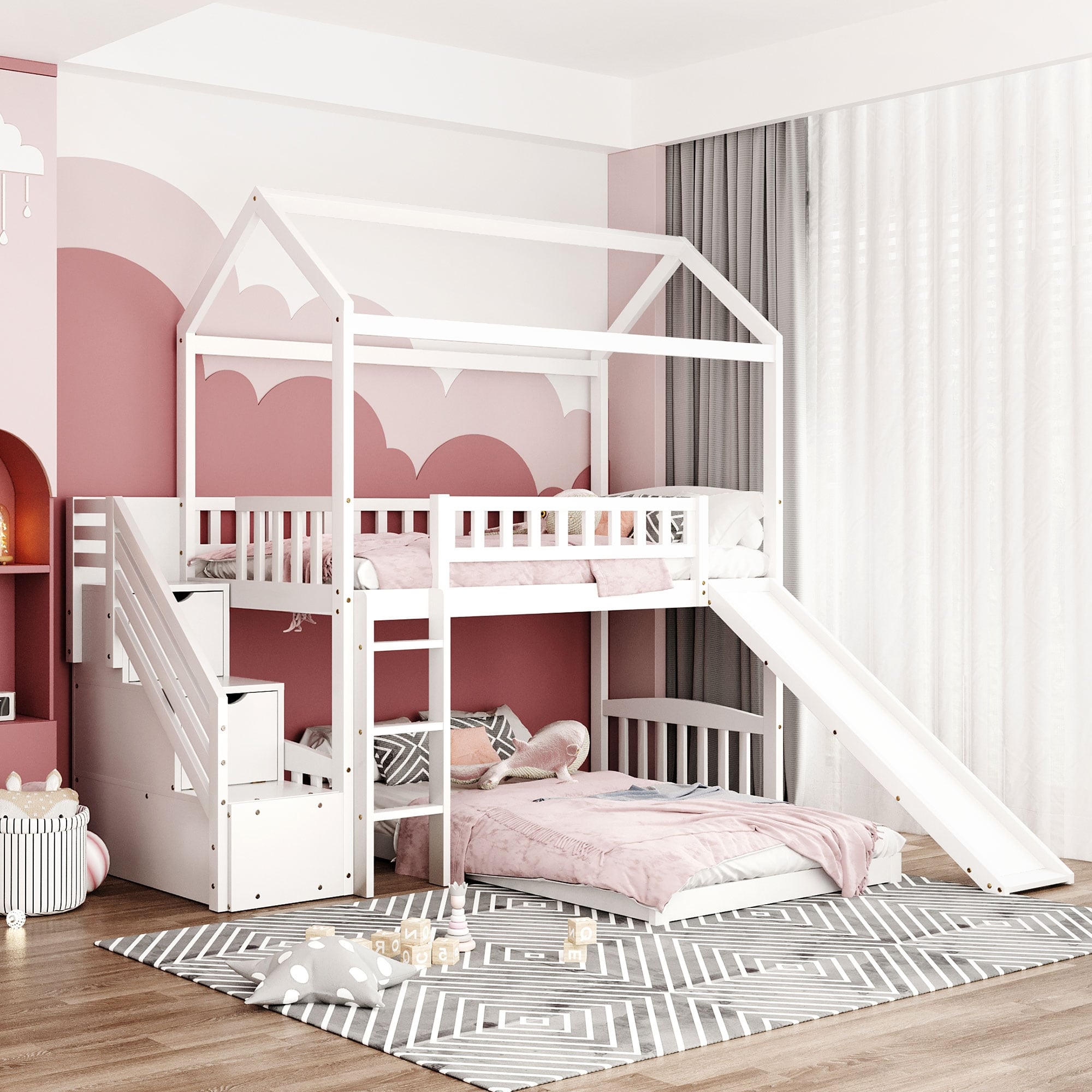 Solid pine bunk beds with storage store