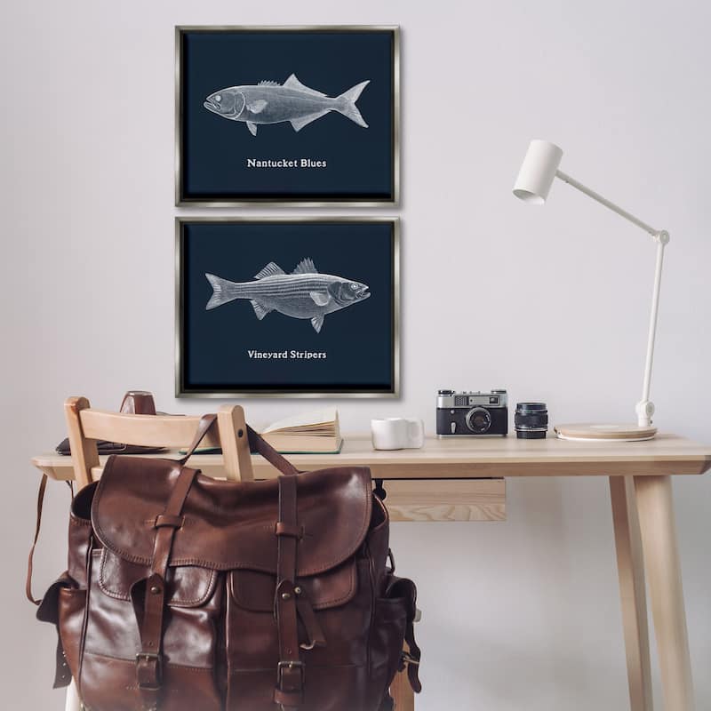 Stupell Harbor Fish Phrases Framed Floater Canvas Wall Art Design By Phillipa Katz (Set of 2)