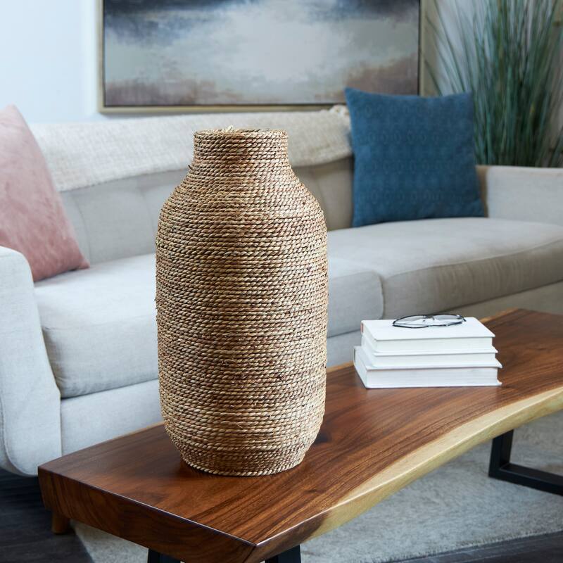 Brown Seagrass Handmade Wrapped Decorative Vase - Brown