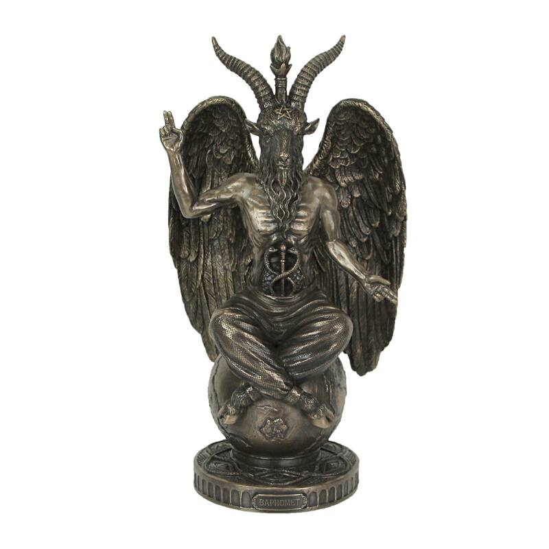Baphomet Sabbatic Goat Idol Sitting On Globe Statue - 10 X 5.75 X 4.75 inches