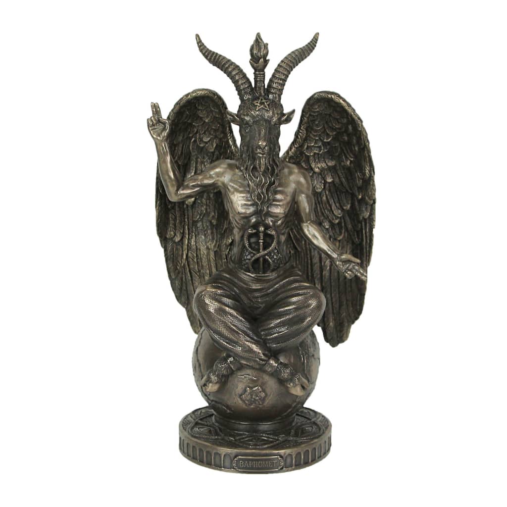Baphomet Sabbatic Goat Idol Sitting On Globe Statue - 10 X 5.75 X 4.75 inches