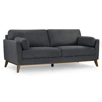 Birre Dark Gray Micro Boucle Fabric Sofa with Walnut Wood Legs