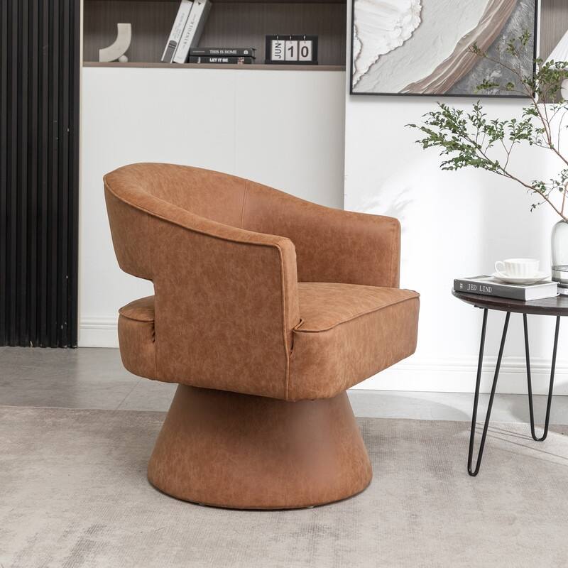 SEYNAR Modern PU Leather 360 Degree Swivel Accent Barrel Chair
