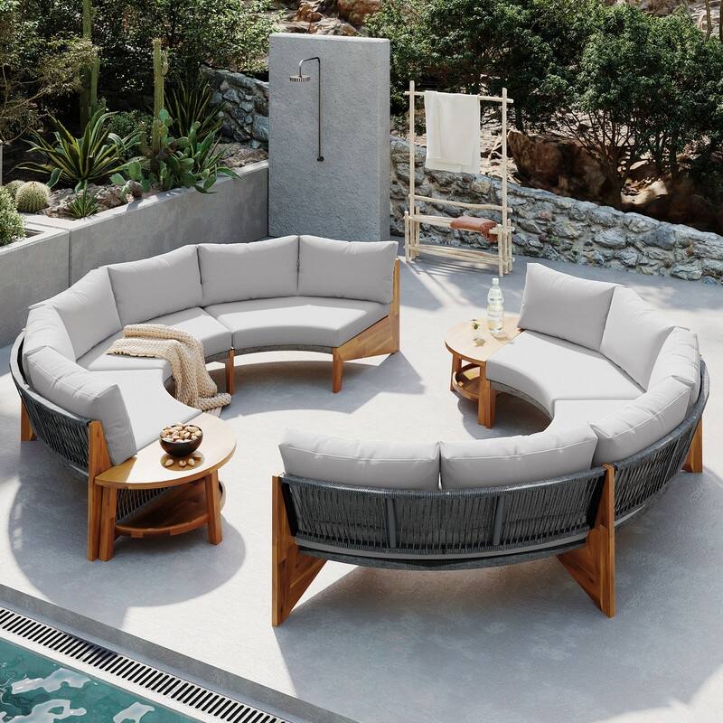 Patio 3-Piece Conversation Set, 6-Person Outdoor Seating Group with Cushions and a Coffee Table, Half Moon Patio Furniture Sets