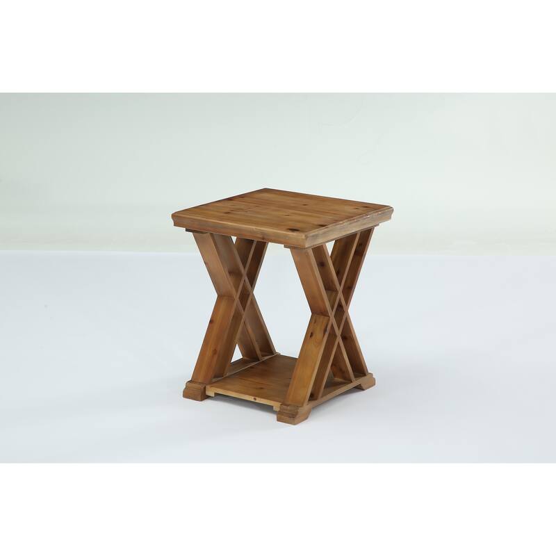 2-Tier Solid Wood End Table with Storage, 20 Inch Square Side Table