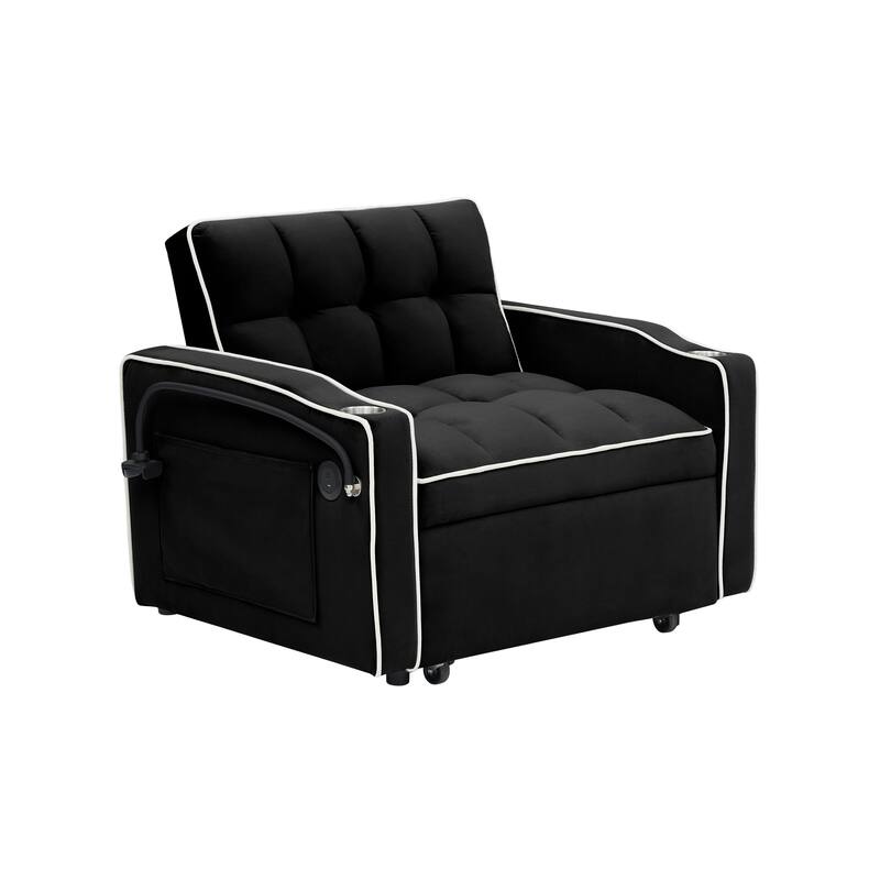 foldable sofa bed , modern sofa sofa velvet pull-out bed, adjustable back and with USB port and ashtray and swivel phone stand