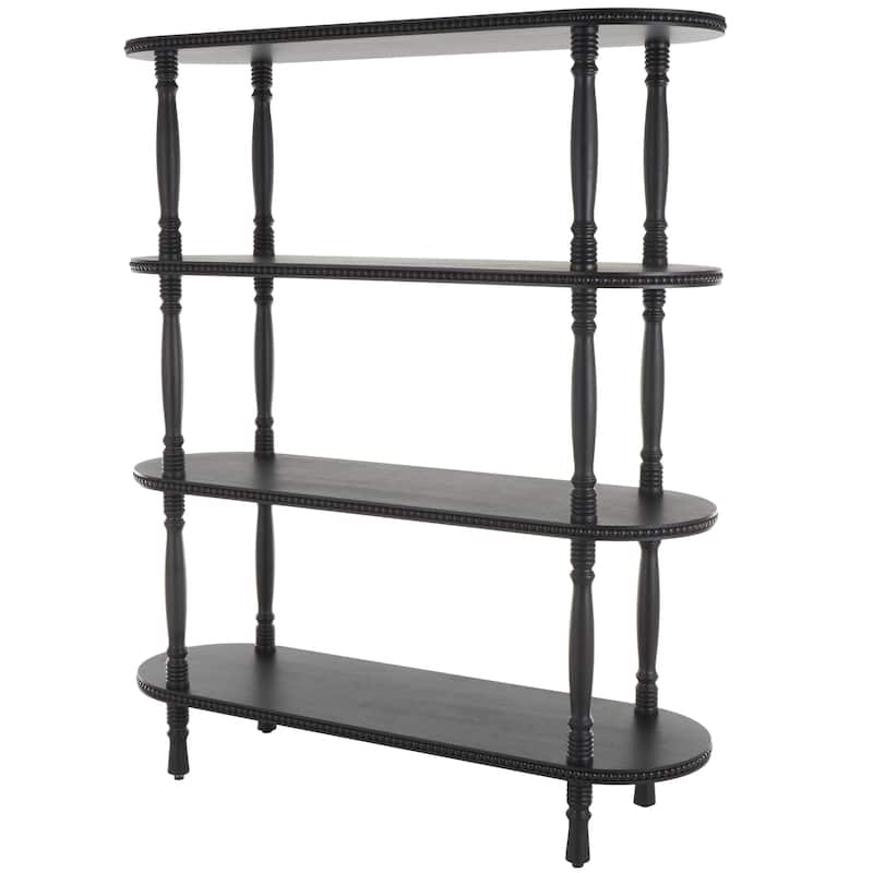 Wooden Oval 3 Shelf Shelving Unit with Turned Legs and Beaded Edges - Black - Roche River Decor - Black