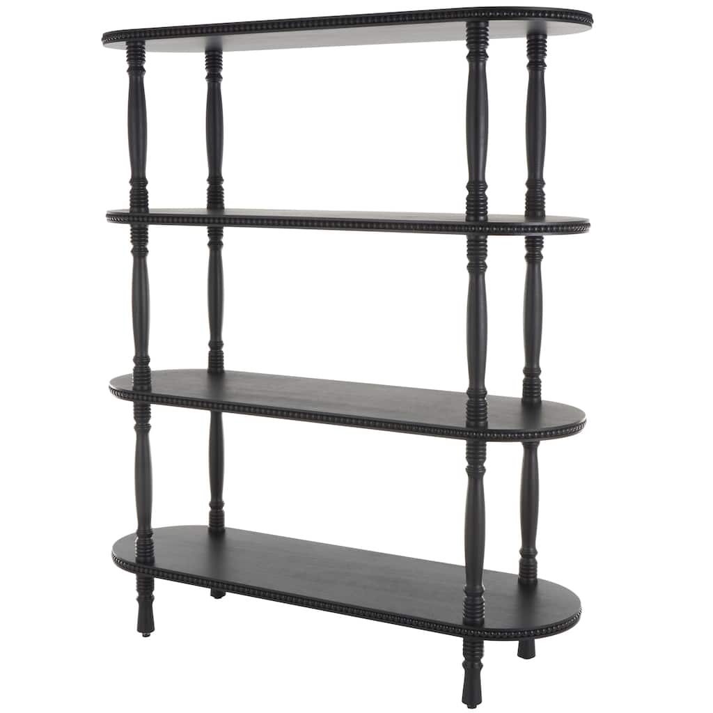 Wooden Oval 3 Shelf Shelving Unit with Turned Legs and Beaded Edges - Black - Roche River Decor
