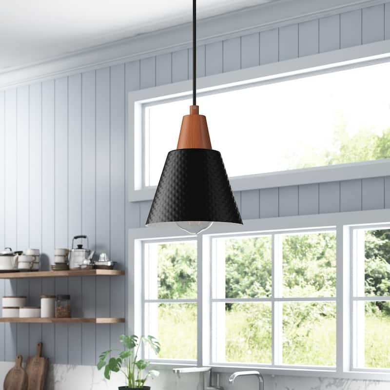Industrial Metal Pendant Lighting with Wood Grain Minimalist Design for Kitchen Island