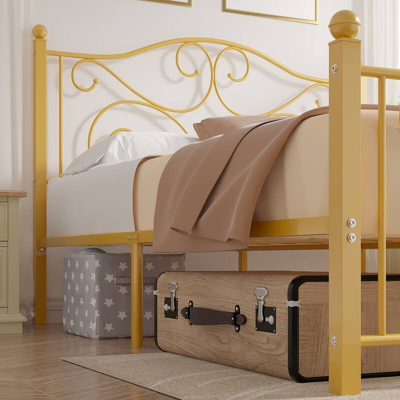 Victorian Style Metal Bed Frames with Headboard,No Box Spring Needed
