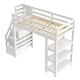 preview thumbnail 5 of 13, Loft Bed with Shelves, Storage Staircase, Small Wardrobe and White LED Light