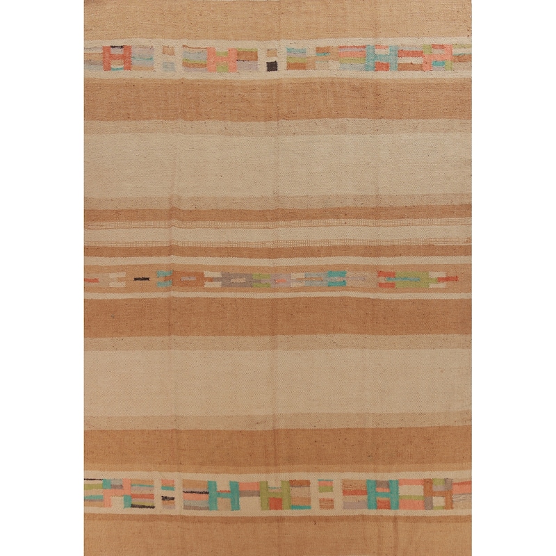 Hand Woven Oriental 100% Jute Carpet Modern Stripe Multi-Colored Kilim Area Rug - 12' 0'' X 8' 10''