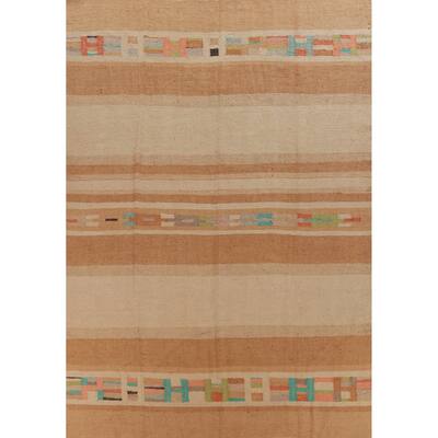 Hand Woven Oriental 100% Jute Carpet Modern Stripe Multi-Colored Kilim Area Rug - 12' 0'' X 8' 10''
