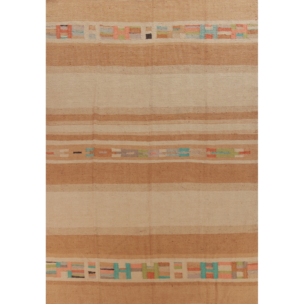 Hand Woven Oriental 100% Jute Carpet Modern Stripe Multi-Colored Kilim Area Rug - 12' 0'' X 8' 10''