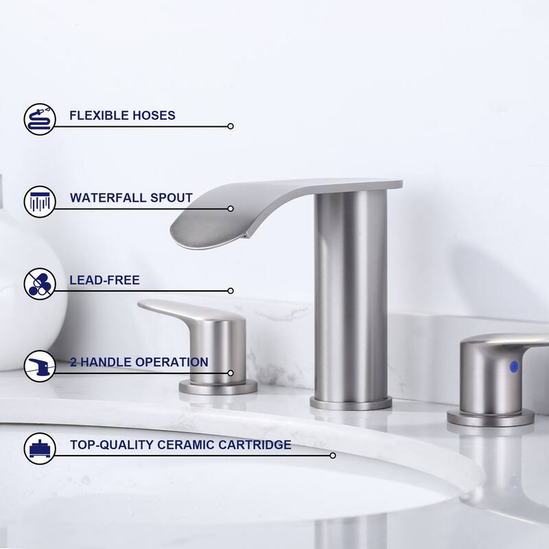 WOWOW 8 in.Double Handle Waterfall Bathroom Faucet with Pop-up Drain