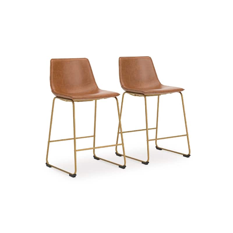 Cia Counter Height Chair Set of 2, Bucket Faux Leather Seat, Gold Legs