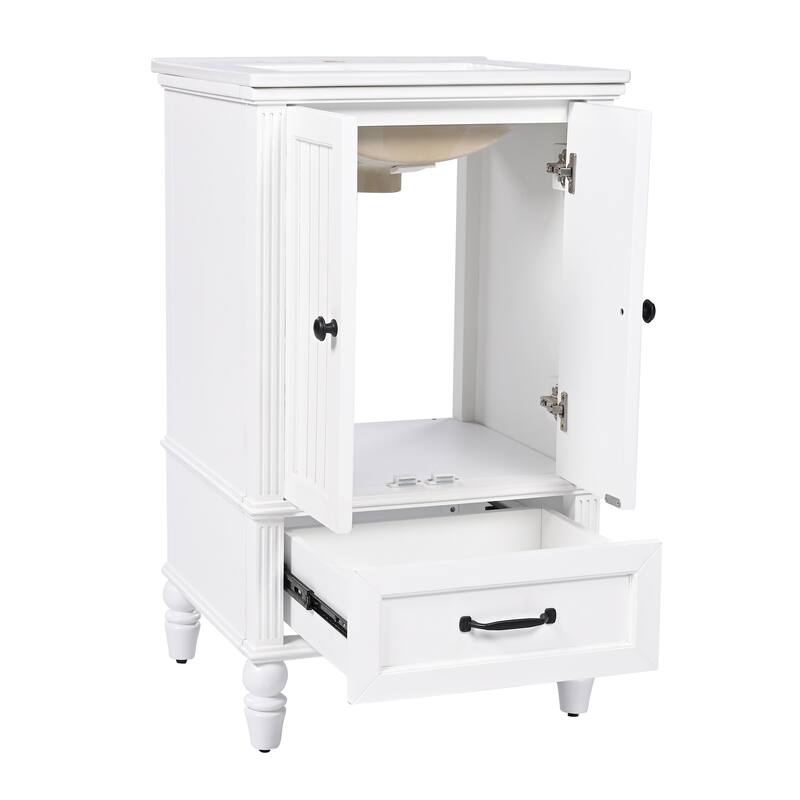Small Bathroom Vanity with Sink, Freestanding Wooden Bathroom Cabinet, Storage Cabinet with Magnetic Door Stopper & Drawer
