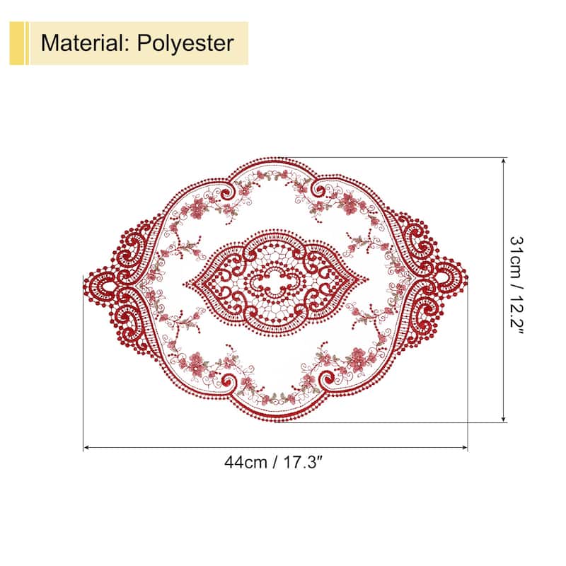 12x17in Retro Lace Placemat Oval French Crochet Doilies Coasters - Red
