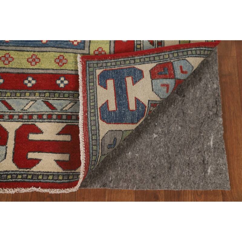 Geometric Kazak Area Rug Hand-Knotted Multi-Color Wool Carpet - 5'11" x 9'2"