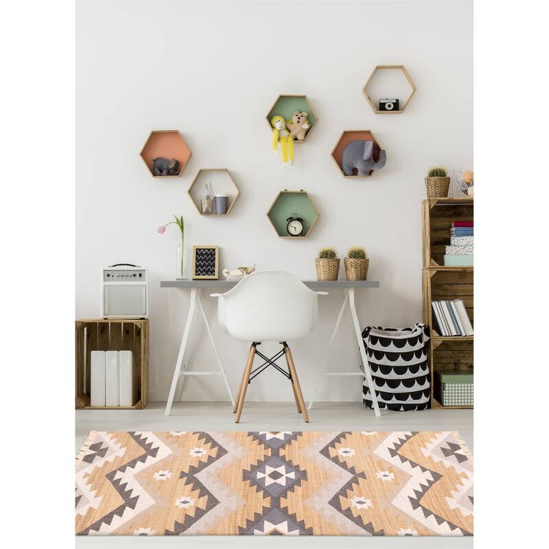 ECARPETGALLERY Flat-Weave Palas Denizli Tan Kilim - 5'4 x 7'6