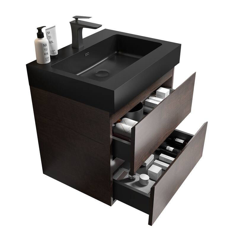 GDFStudio - Naomi Modern Floating Bathroom Vanity with Pre-Assembled Soft-Close Drawers and Durable One-Piece Basin