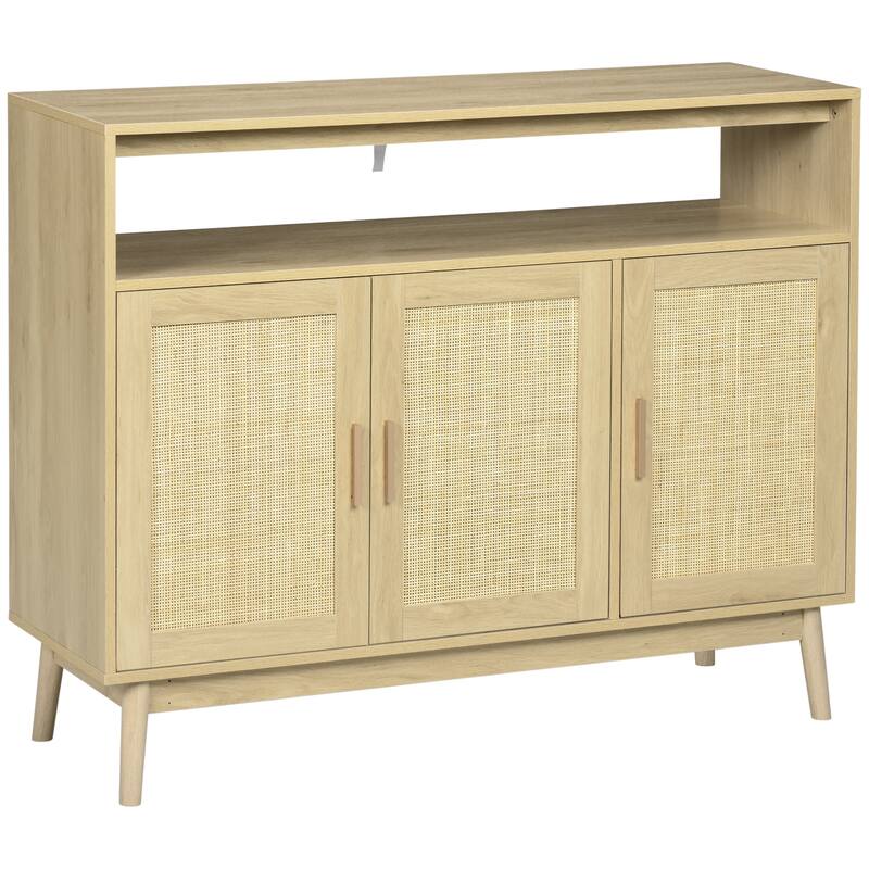 Sideboard Buffet Cabinet with Rattan Doors for Kitchen, Dining Room, Living Room, Natural - Brown