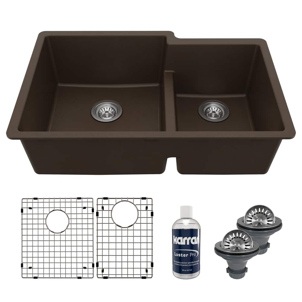 Karran 32" Undermount Large/Small Bowl Quartz Kitchen Sink Kit - 32" x 21.25" x 9"