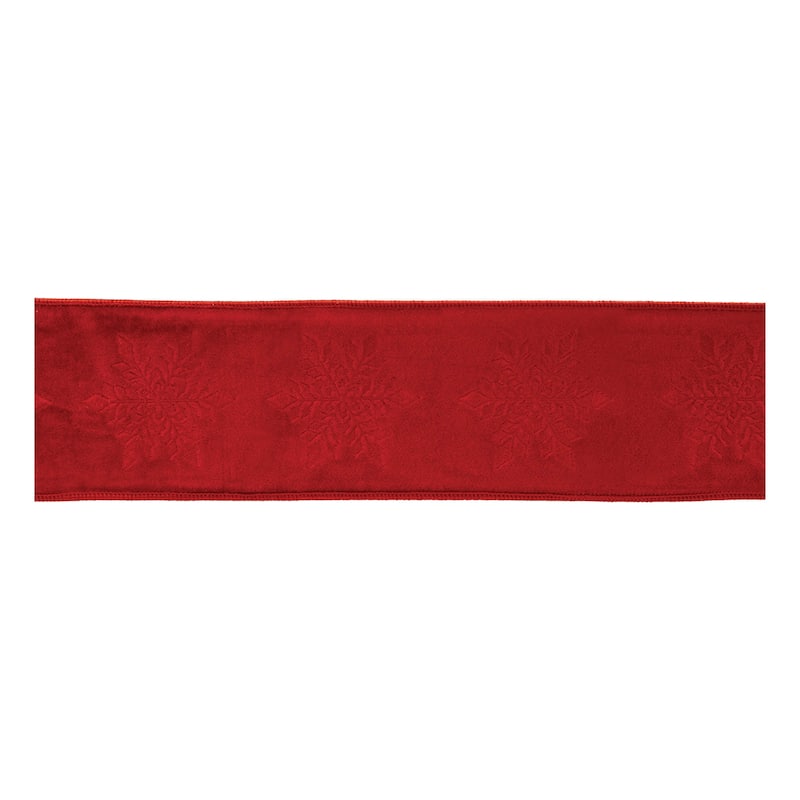Red Snowflake Wired Ribbon 4 Inch x 5 Yards for Holiday Crafts Decor - 4" x 5 Yds. - Red