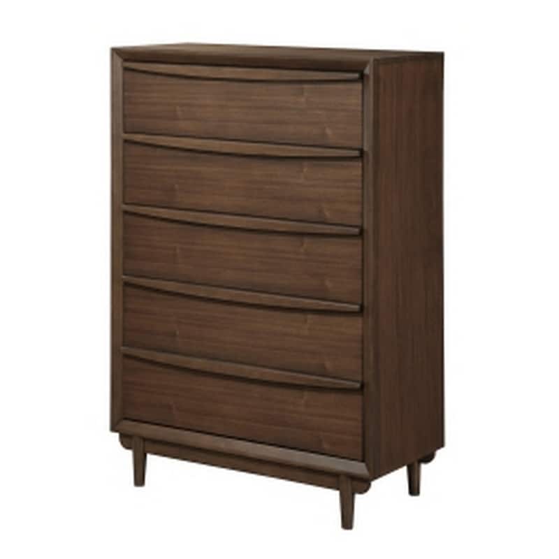 Soly 52 Inch Tall Dresser Chest, 5 Drawers, Lip Pull Handles, Walnut Brown