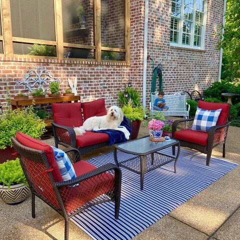 4-Piece Wicker Rattan Patio Conversation Set Sofa Set with a Loveseat and a Coffee Table