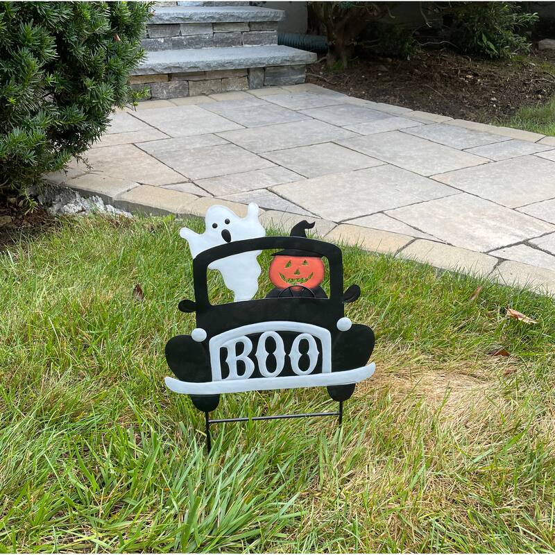 18" Metal Pumpkin & Ghost on Truck Yard Stake