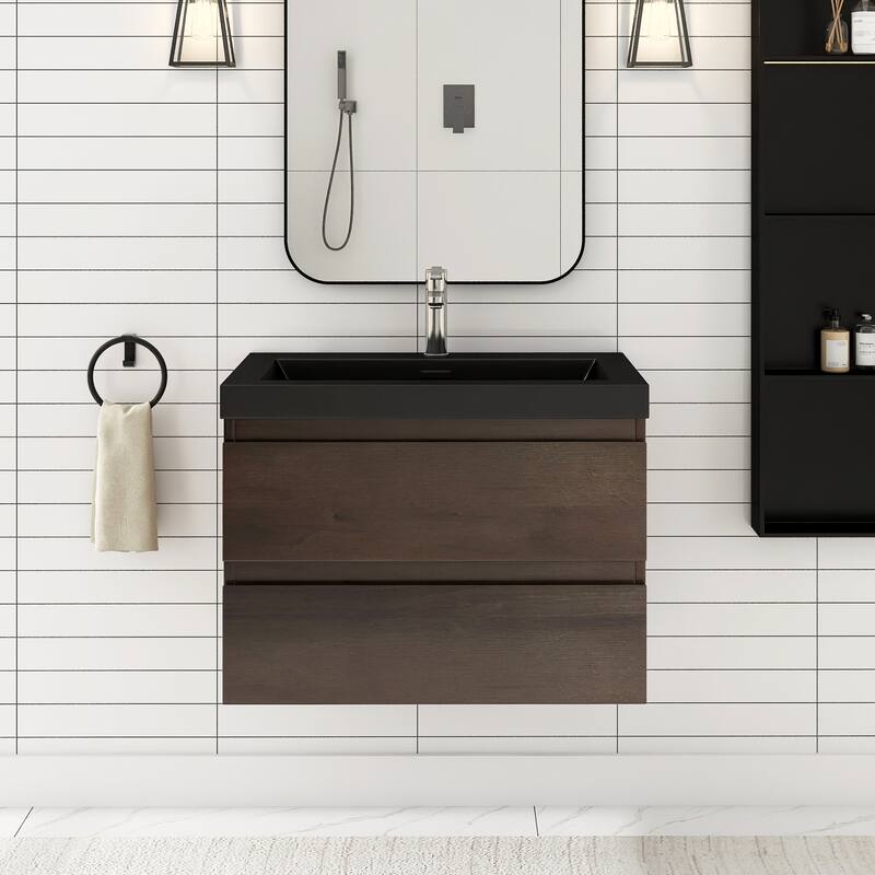 Floating Bathroom Vanity with Quartz Sand Top - Grey Oak - 29.53'' x 19.69'' x 22.44''