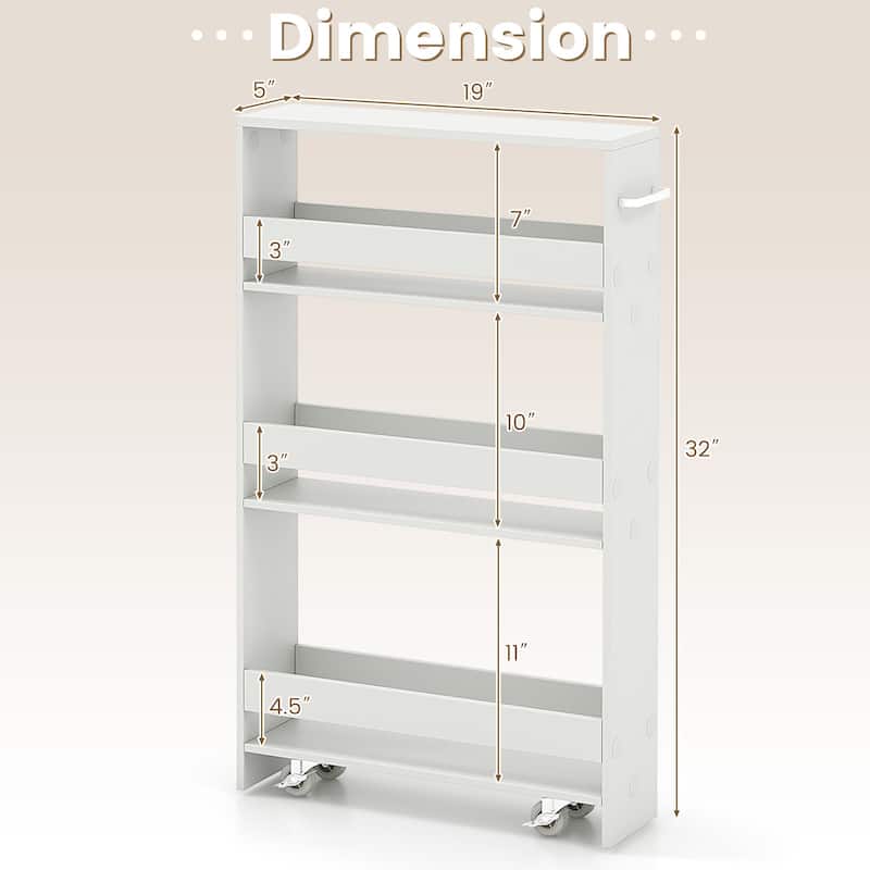Costway 4-Tier Slim Storage Cart with Open Shelves Rolling Kitchen - See Details