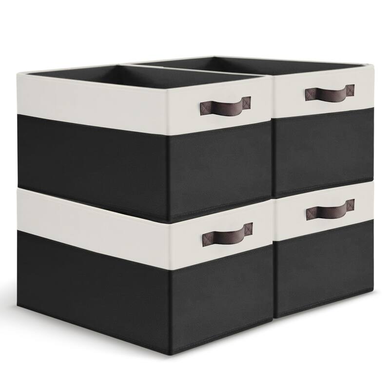 Cheer Collection 4 Pack Large Fabric Storage Baskets with Handles Collapsible Organizer Bins - Black and White