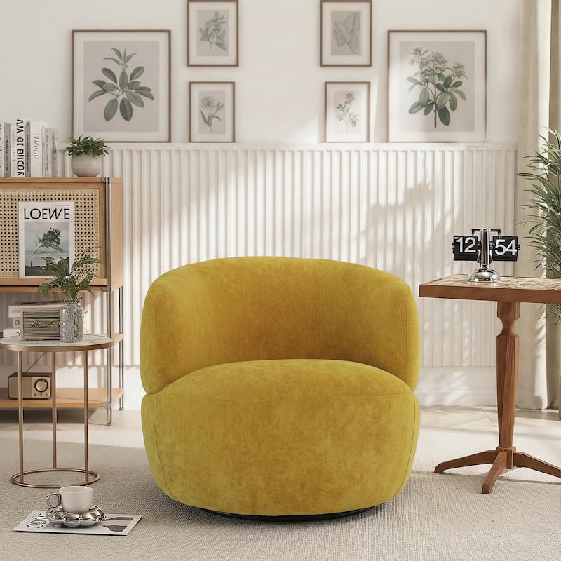 Troy 360-Degree Swivel Accent Chair in Soft Neutral Chenille