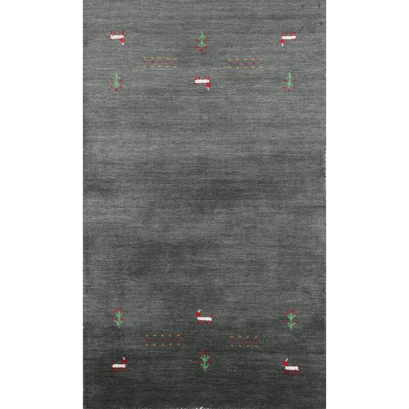 Tribal Green Gabbeh Indian Accent Rug Handmade Wool Carpet - 2'11" x 4'10"