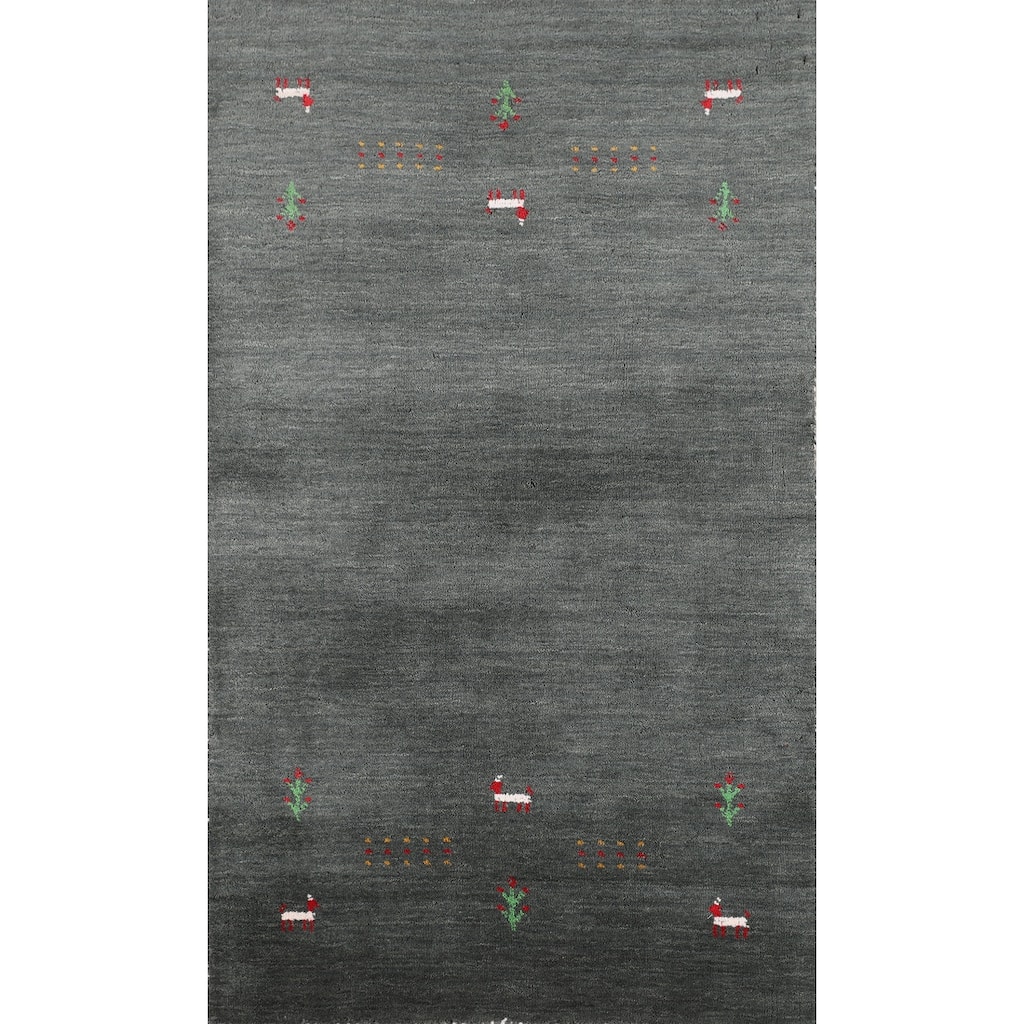 Tribal Green Gabbeh Indian Accent Rug Handmade Wool Carpet - 2'11" x 4'10"