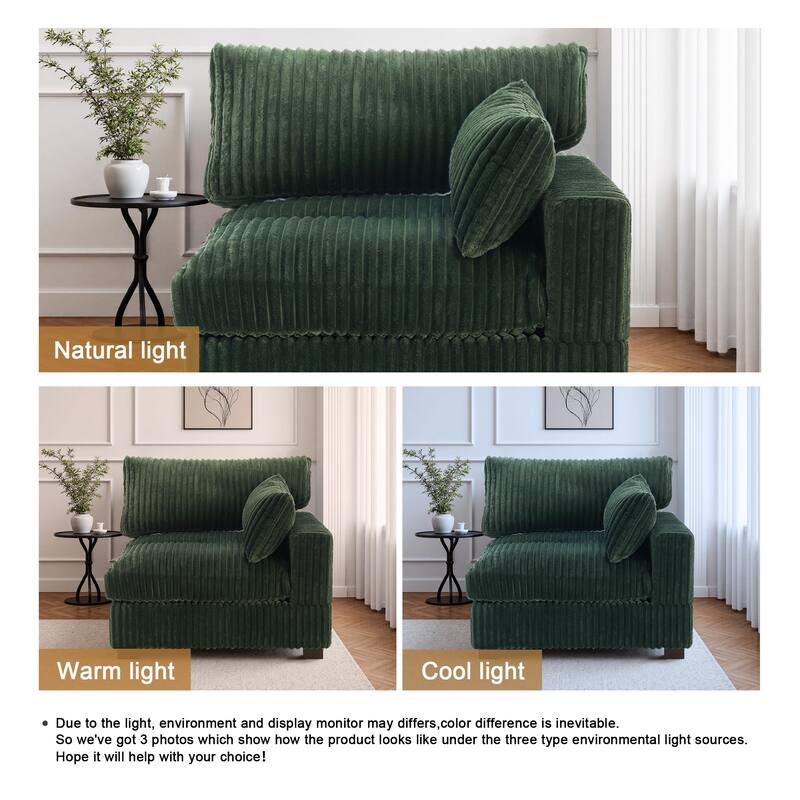 40"W Plush Corduroy Corner Accent Chair Sectional Module with Pillow