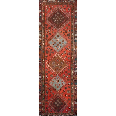 Hand Knotted Oriental 100% Wool Carpet Traditional Tribal Oranges & Rust Hamedan Runner Rug - 10' 1'' X 2' 11''