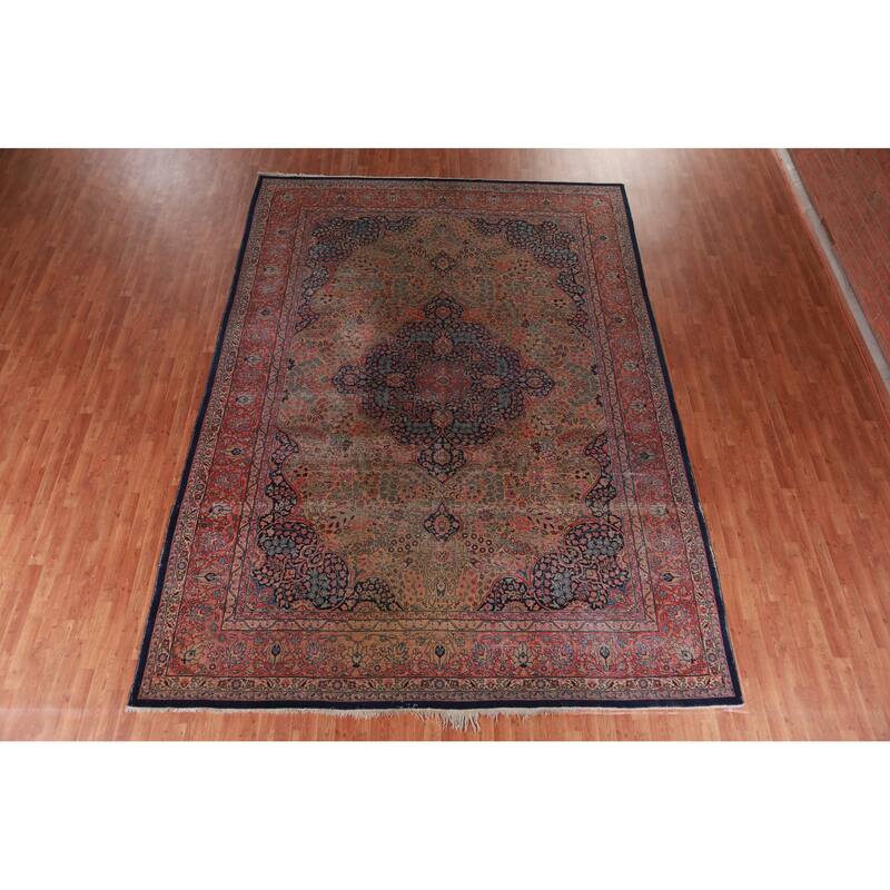 Hand Knotted Oriental 100% Wool Carpet Traditional Floral Brown Tabriz Area Rug - 13' 5'' X 9' 9''
