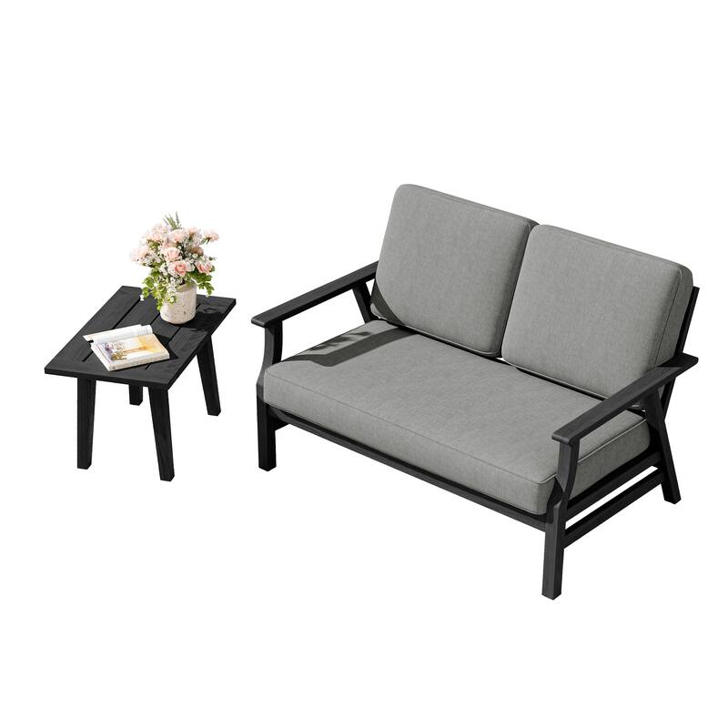 2-Piece Teak Outdoor Loveseat Set with Table.