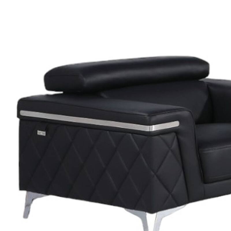 HomeRoots Three Piece Black Italian Leather Five Person Seating Set