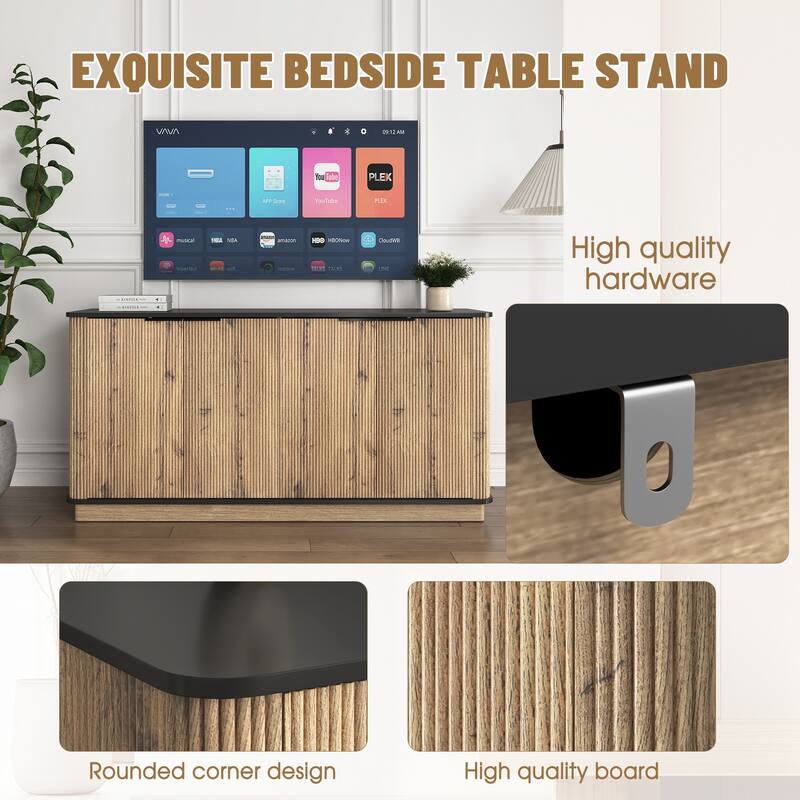 Stripe Sideboard Buffet Cabinet, Storage Cabinet with Rounded Metal Corners, TV Stand Cabinet