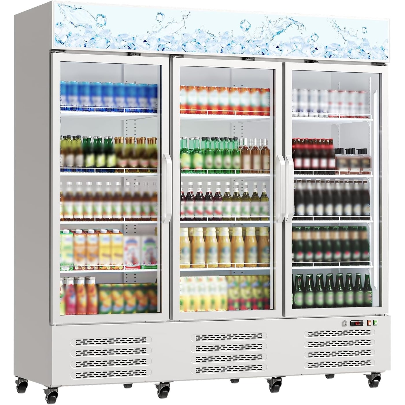 55 Cu.Ft Commercial Beverage Refrigerator, 3 Door Glass Display Cooler with LED for Store Restaurant