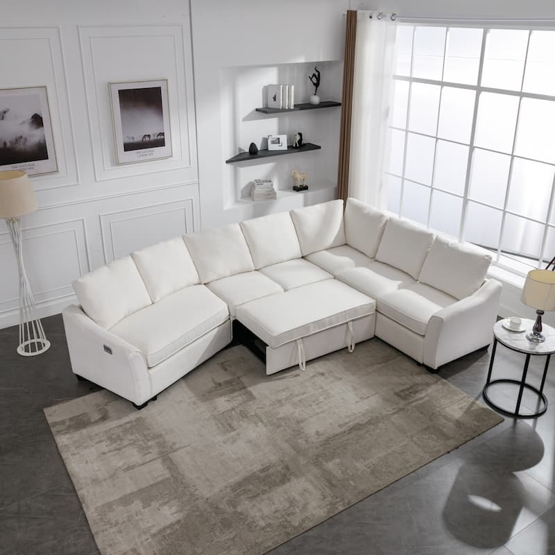 Sectional Sleeper Sofa with Pull-Out Bed Modern L-Shape Couch Bed with USB Charging Port