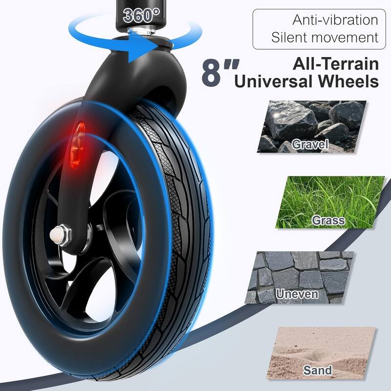 Matinal Foldable Rollator Walkers with Seat for Seniors, 350 lb Capacity, 8'' Big Wheels, 6-Position Height